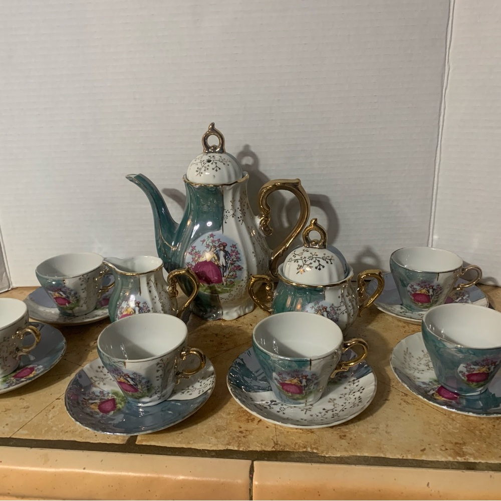 Elegant 15 pc. Floral Tea Set with Gold Accents Made In Japan